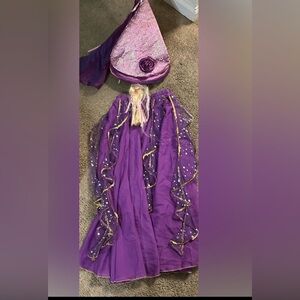 3 pcs Rapunzel Costume Skirt Gold and Gold Accents Authentic Disney Parks Hat